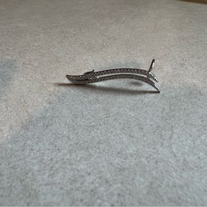 Sterling Silver Pierced Ear Climber with Additional Cuff and Clear Zircon Stones